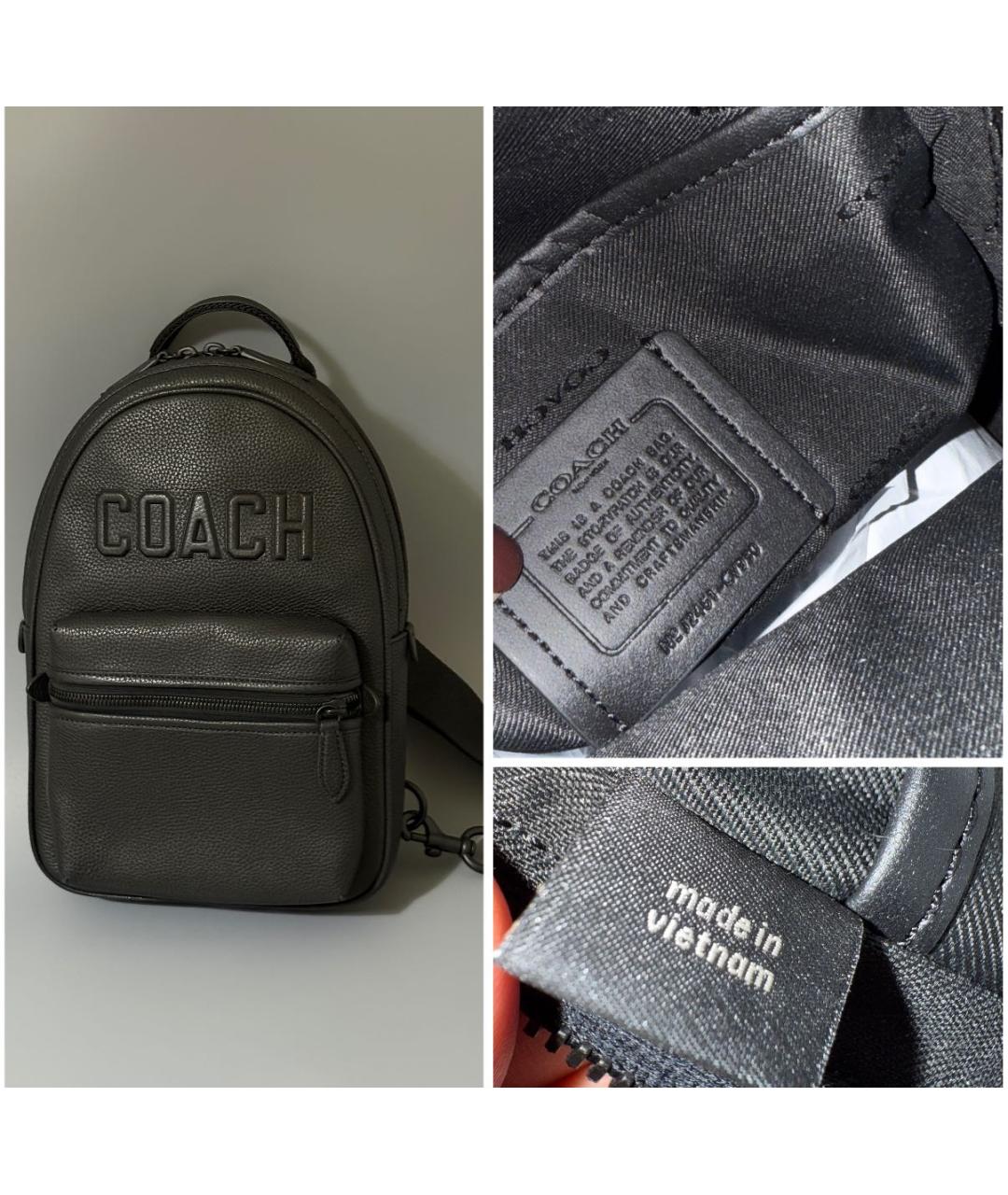 COACH Черный кожаный рюкзак, фото 8