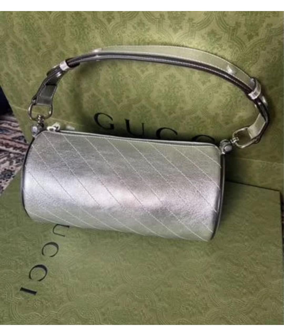 GUCCI Серебряная кожаная сумка с короткими ручками, фото 3