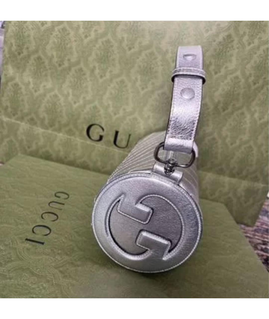 GUCCI Серебряная кожаная сумка с короткими ручками, фото 5