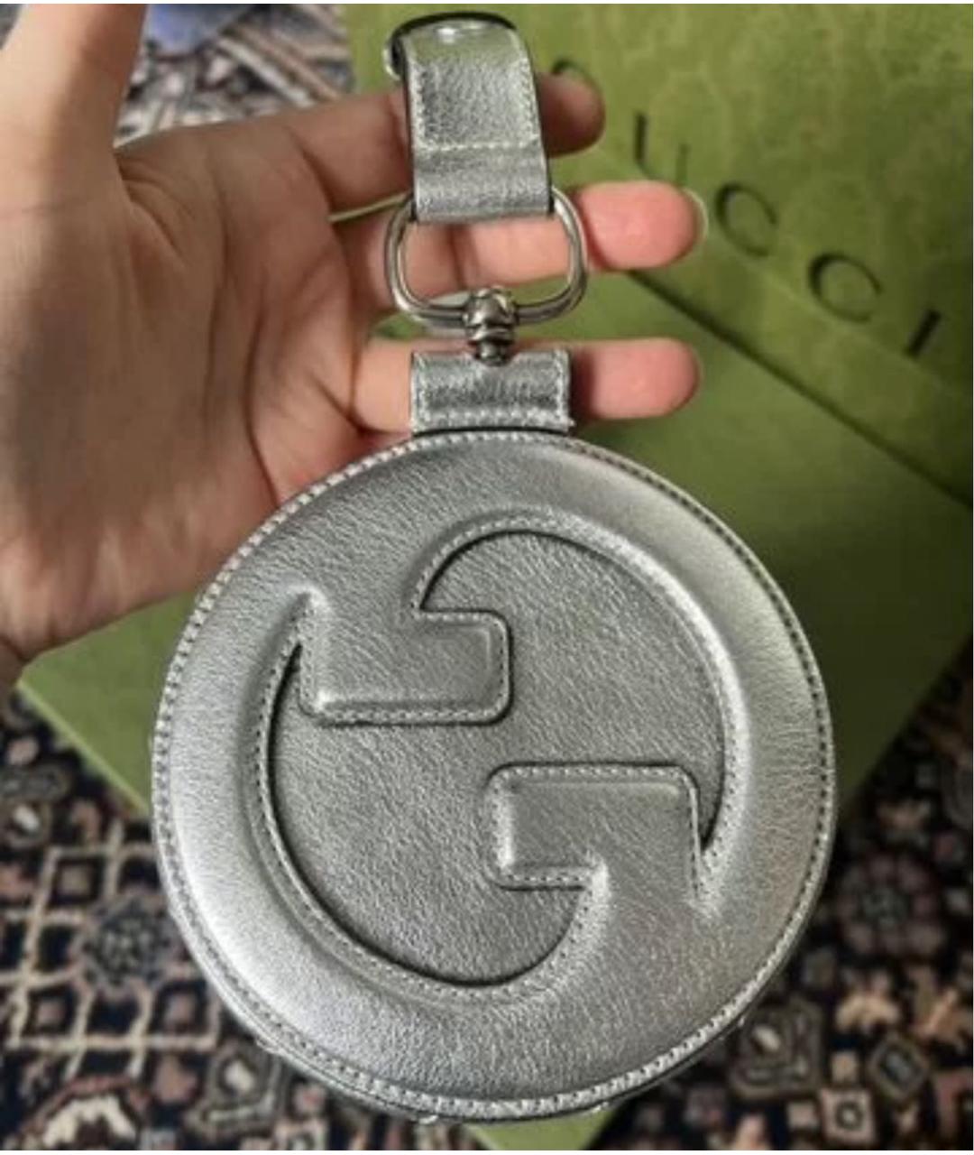 GUCCI Серебряная кожаная сумка с короткими ручками, фото 4