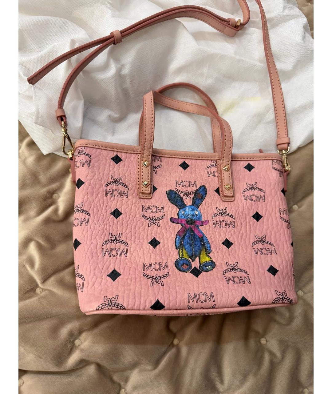 MCM Розовая кожаная сумка тоут, фото 5