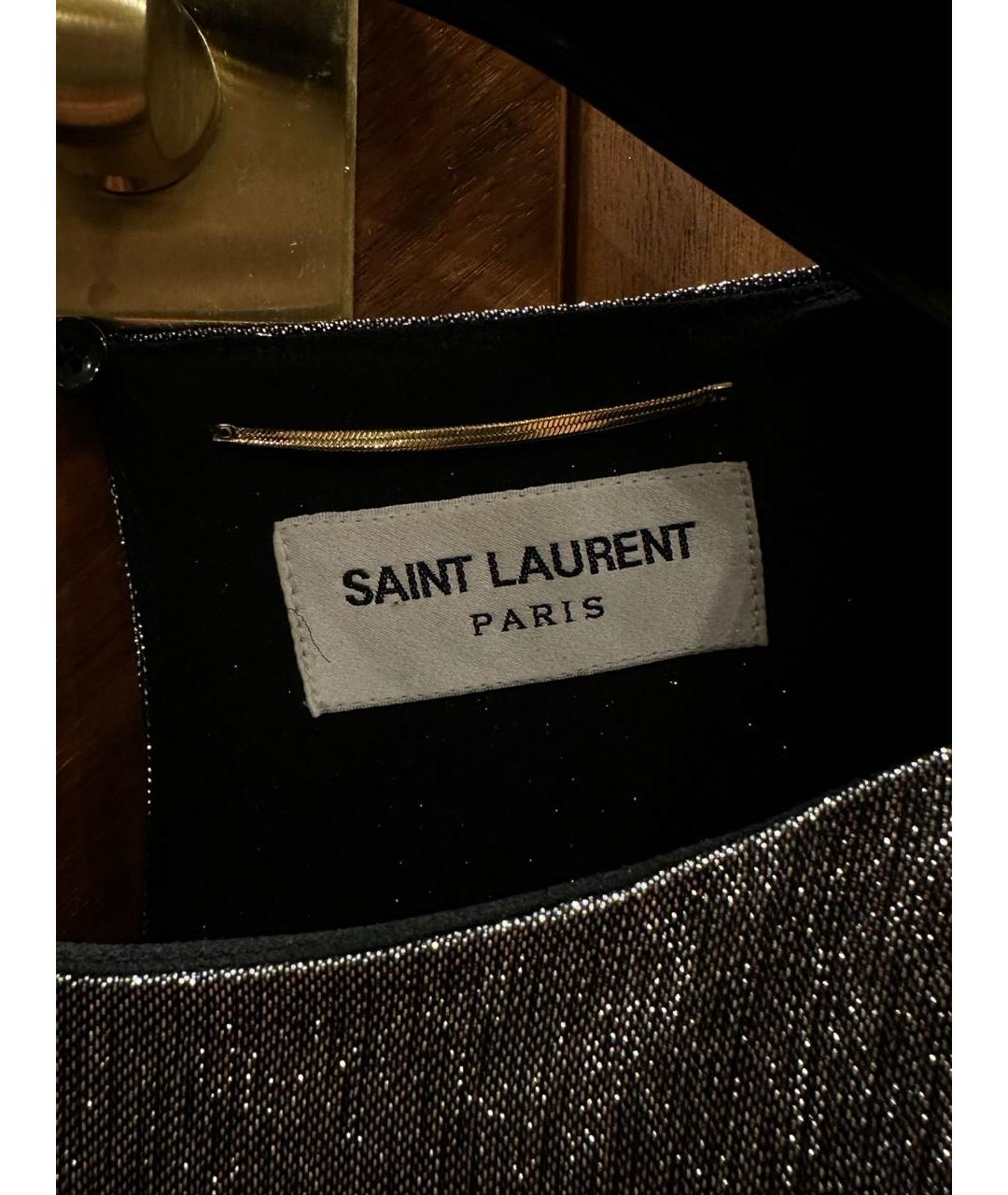 SAINT LAURENT Серебряное шелковое коктейльное платье, фото 3
