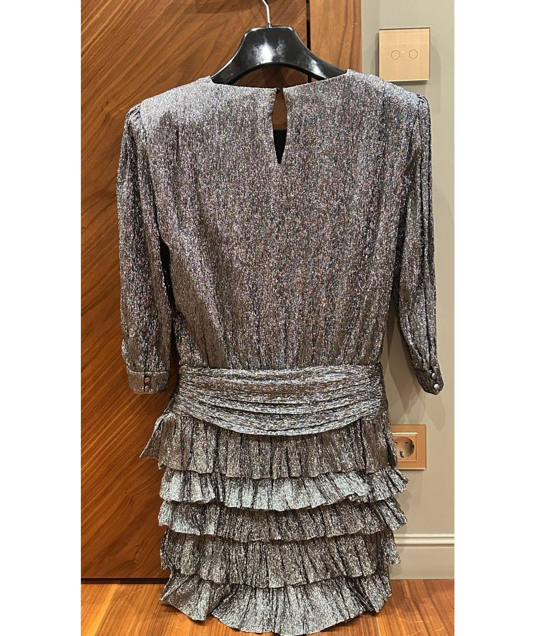 SAINT LAURENT Серебряное шелковое коктейльное платье, фото 2