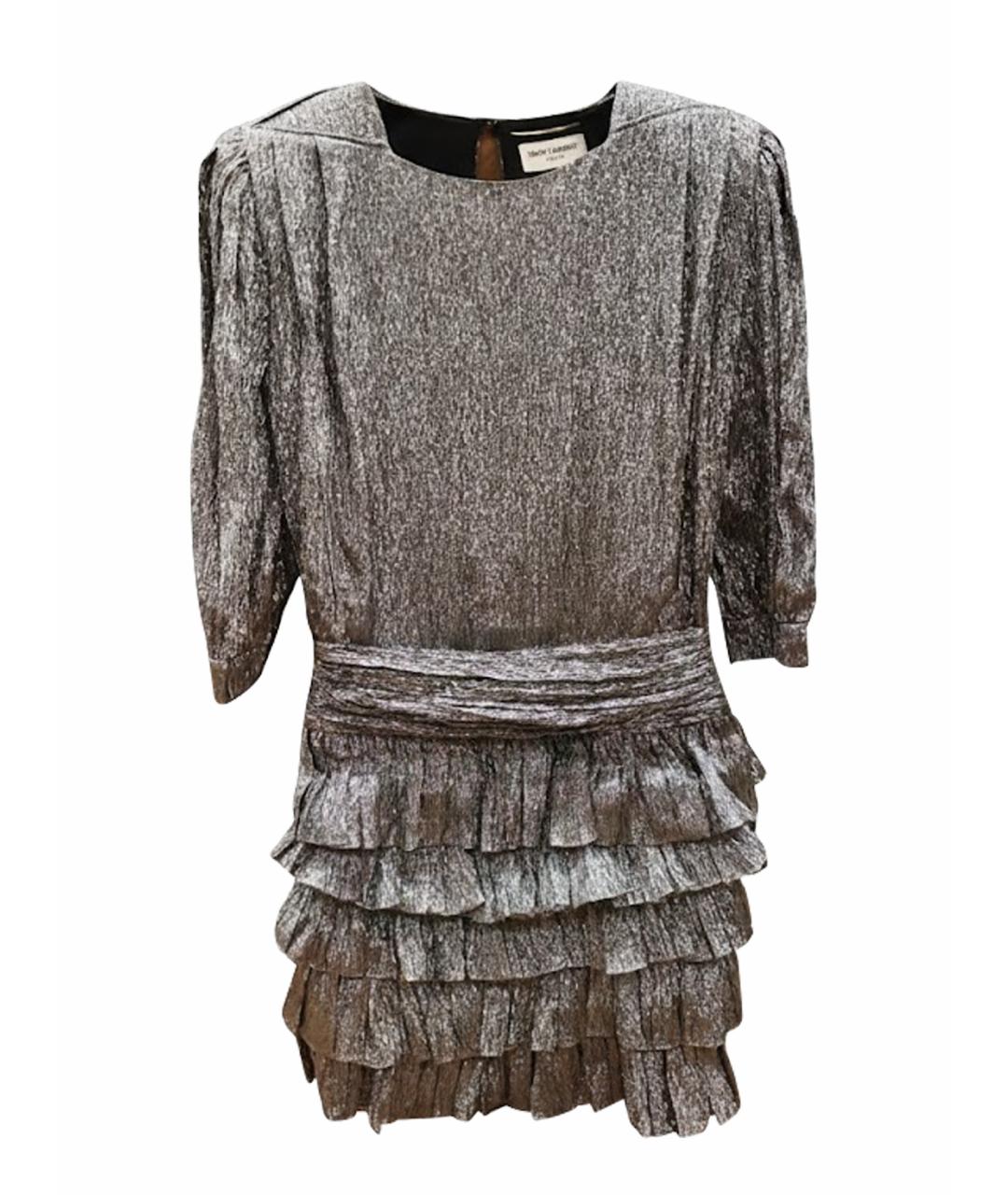 SAINT LAURENT Серебряное шелковое коктейльное платье, фото 1