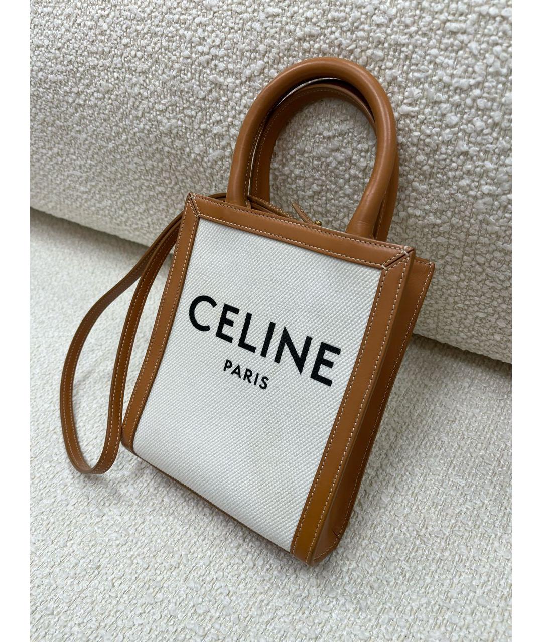 CELINE Бежевая тканевая сумка с короткими ручками, фото 5