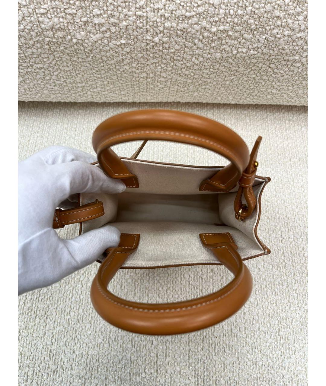 CELINE Бежевая тканевая сумка с короткими ручками, фото 4