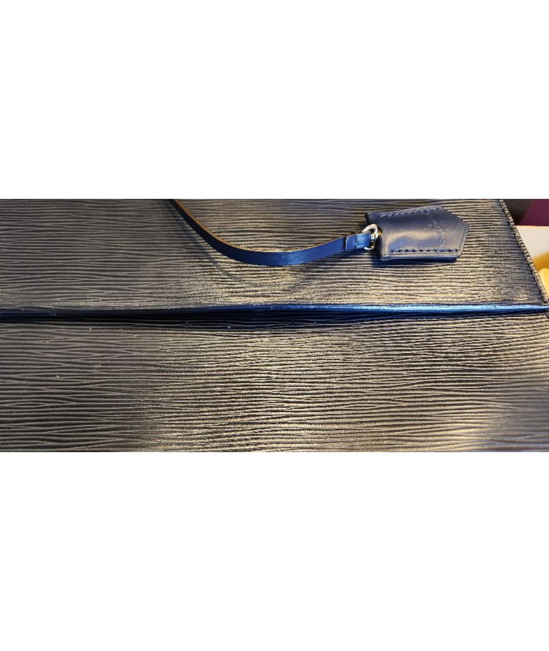 LOUIS VUITTON Темно-синяя кожаная сумка с короткими ручками, фото 6