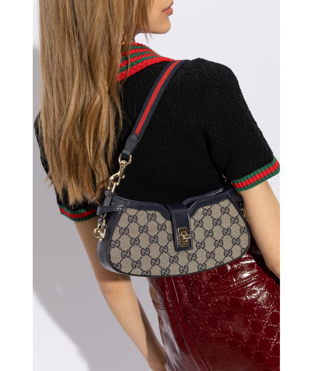 GUCCI Темно-синяя тканевая сумка через плечо, фото 2