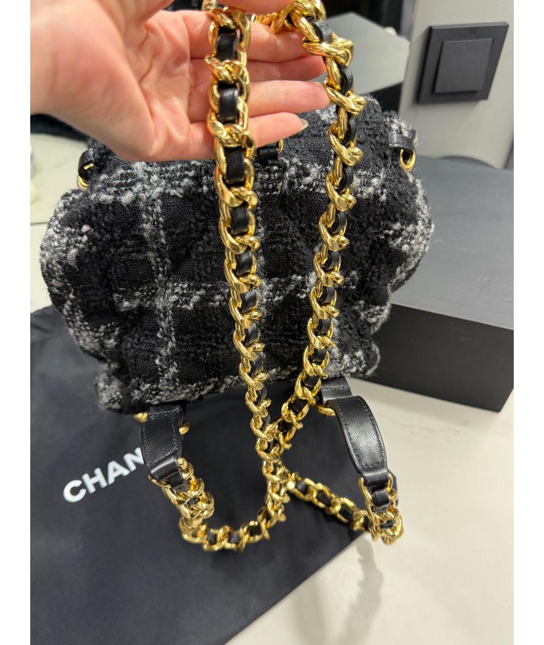 CHANEL Черный твидовый рюкзак, фото 3