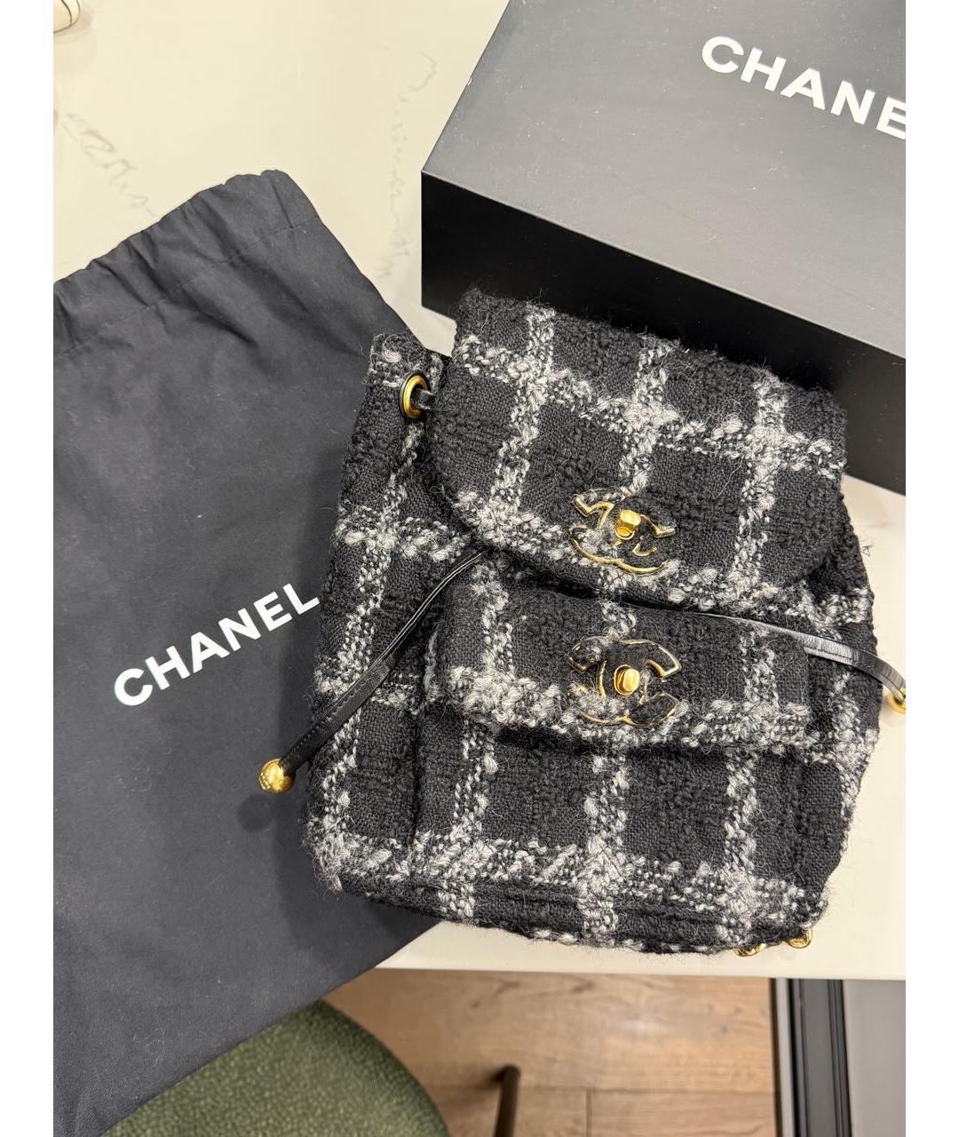 CHANEL Черный твидовый рюкзак, фото 8