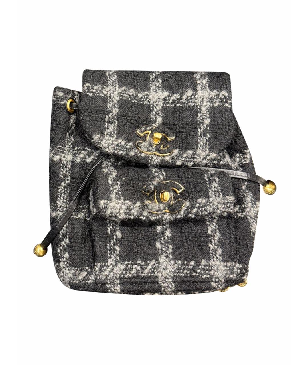 CHANEL Черный твидовый рюкзак, фото 1