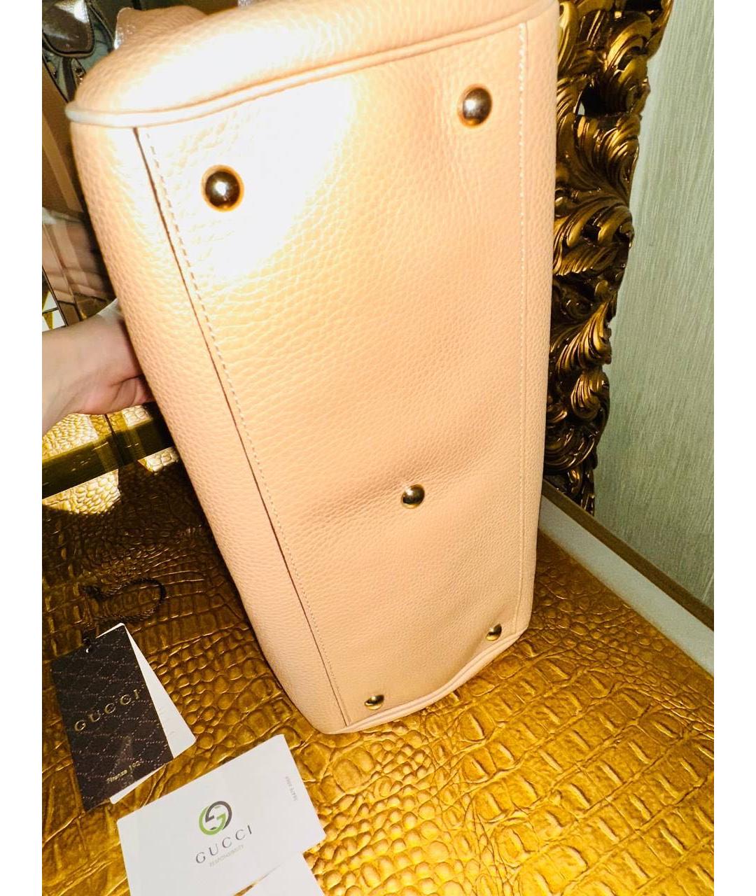 GUCCI Бежевая кожаная сумка с короткими ручками, фото 4