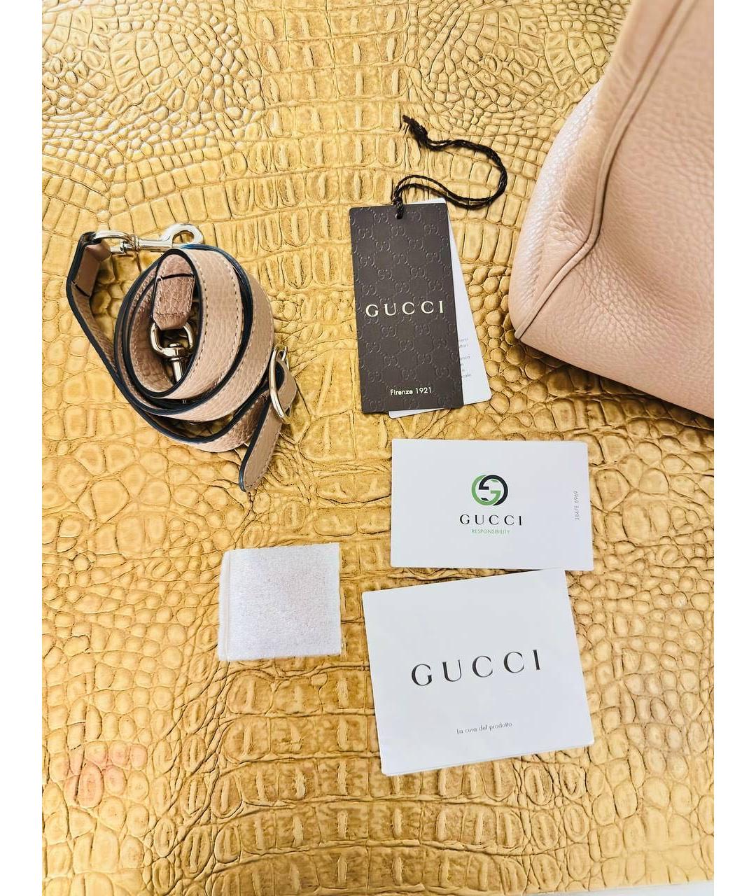 GUCCI Бежевая кожаная сумка с короткими ручками, фото 5