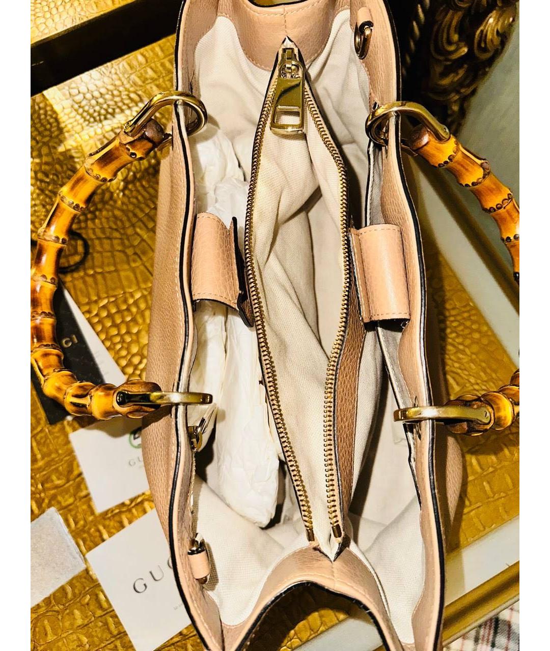 GUCCI Бежевая кожаная сумка с короткими ручками, фото 3