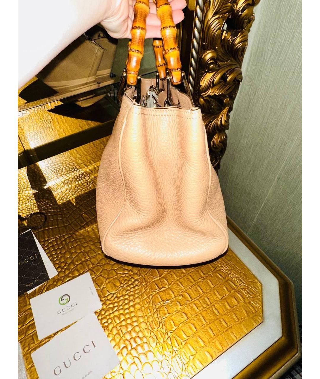 GUCCI Бежевая кожаная сумка с короткими ручками, фото 6