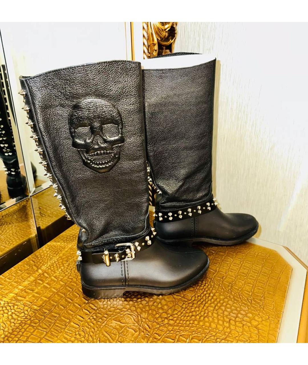 PHILIPP PLEIN Черные кожаные ботинки, фото 2