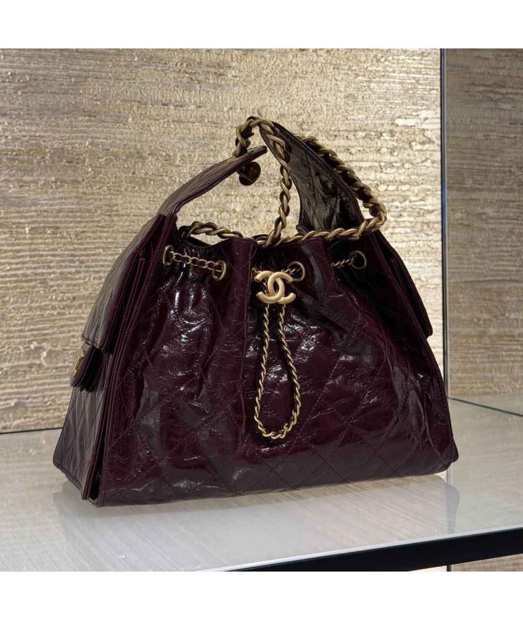 CHANEL Бордовая сумка тоут из лакированной кожи, фото 4