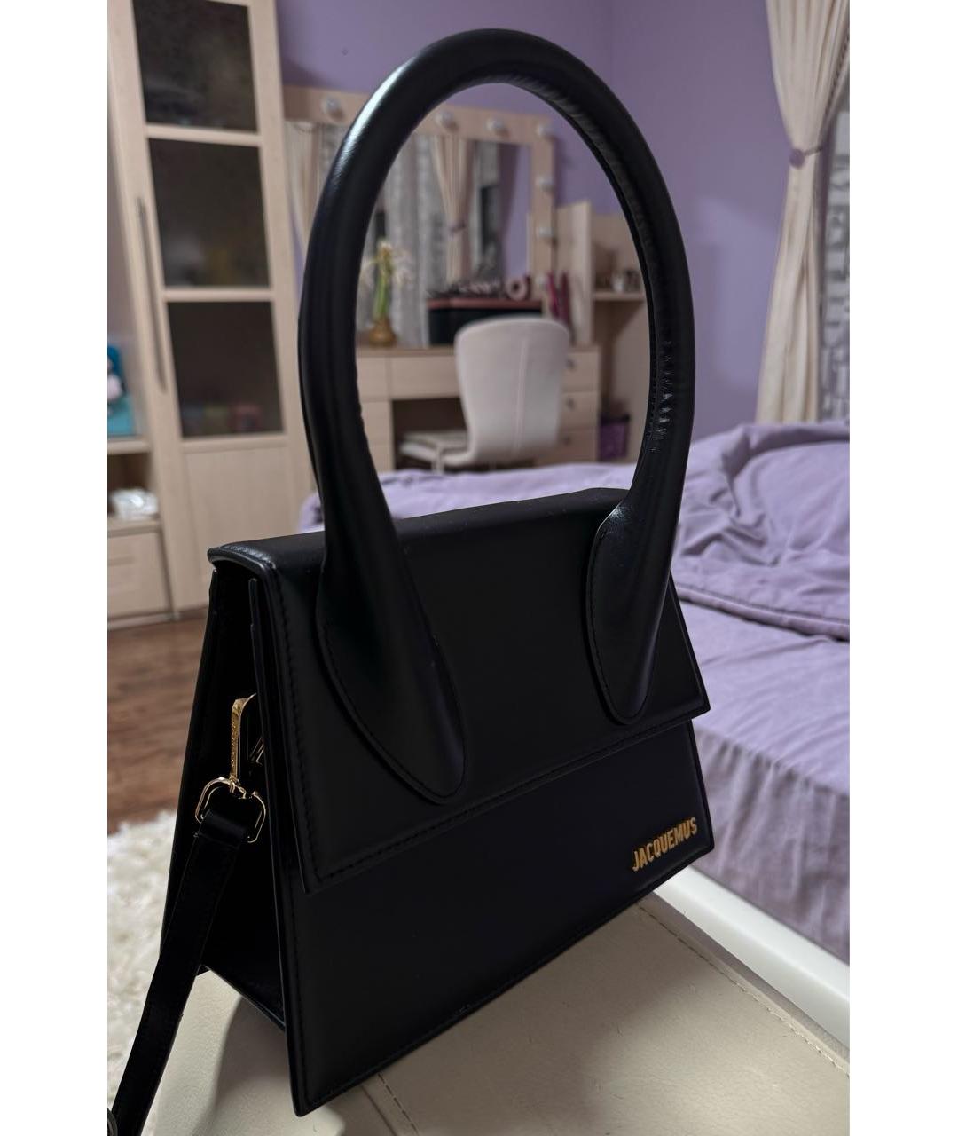 JACQUEMUS Черная кожаная сумка с короткими ручками, фото 2