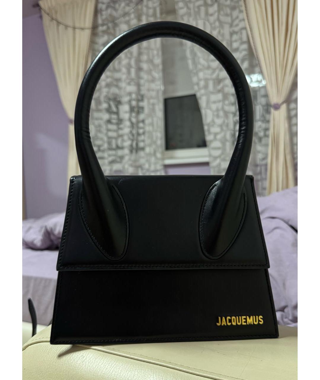 JACQUEMUS Черная кожаная сумка с короткими ручками, фото 5