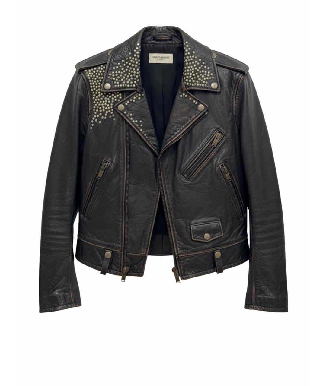 SAINT LAURENT Коричневая кожаная куртка, фото 1