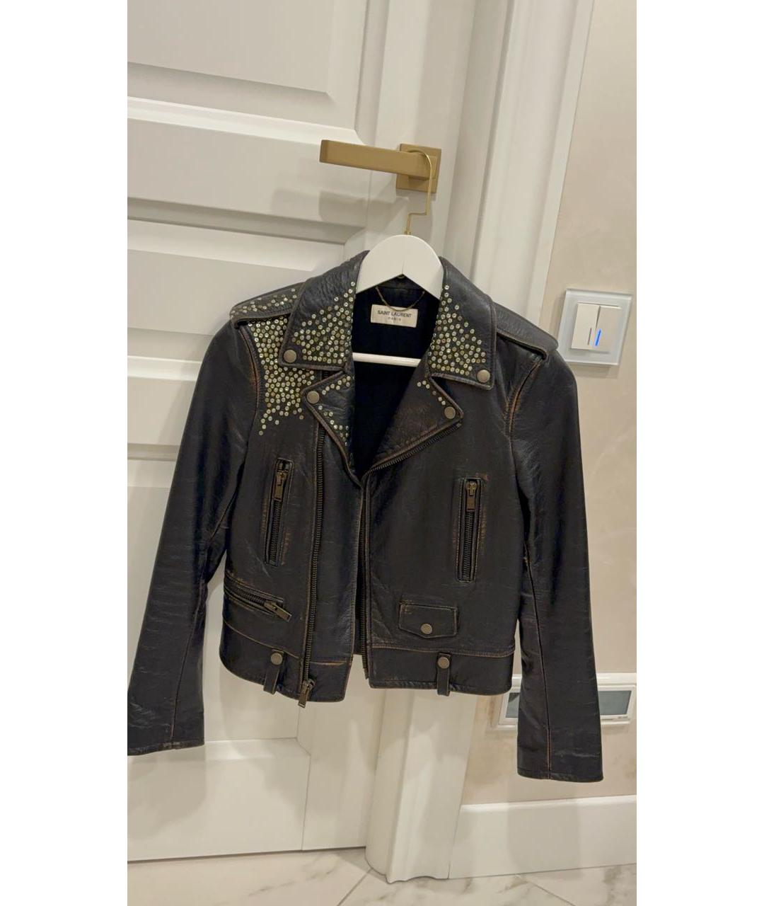 SAINT LAURENT Коричневая кожаная куртка, фото 4