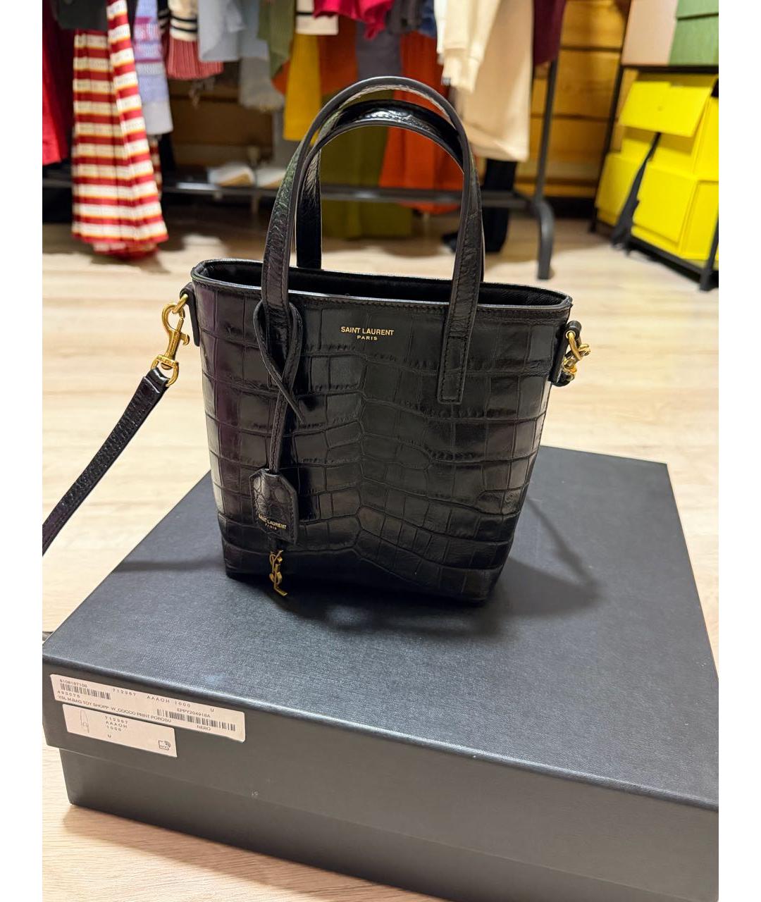 SAINT LAURENT Черная кожаная сумка тоут, фото 5