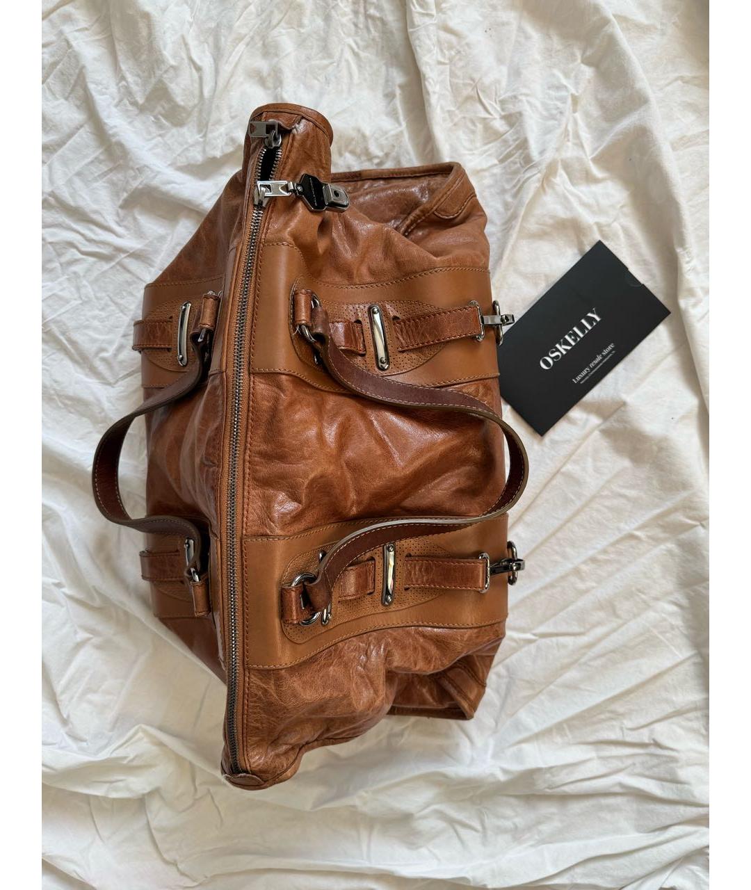 BALENCIAGA Коричневая кожаная сумка с короткими ручками, фото 5