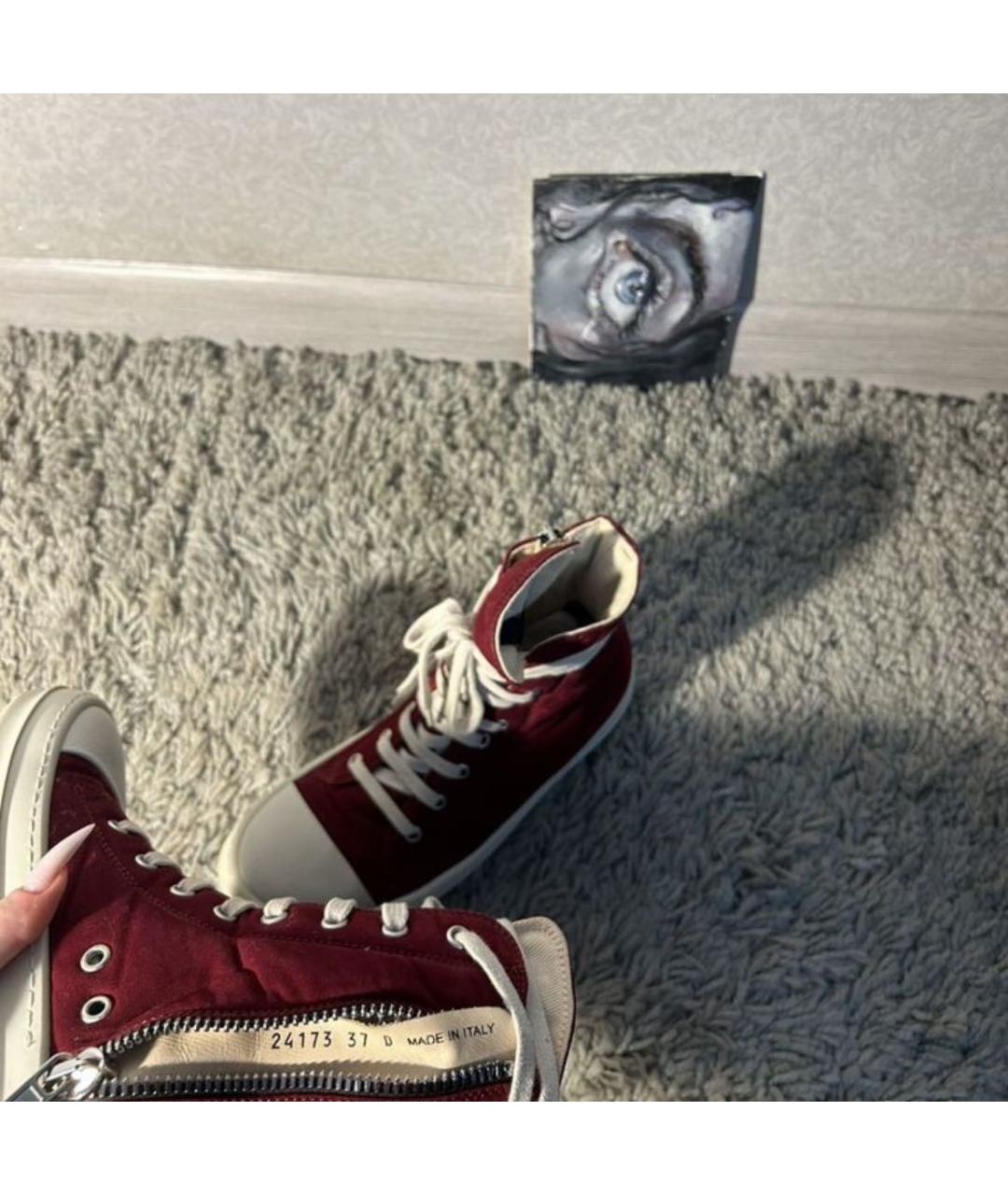 RICK OWENS DRKSHDW Бордовые текстильные кеды, фото 3