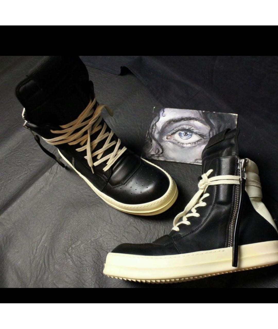 RICK OWENS Черные кожаные кеды, фото 3