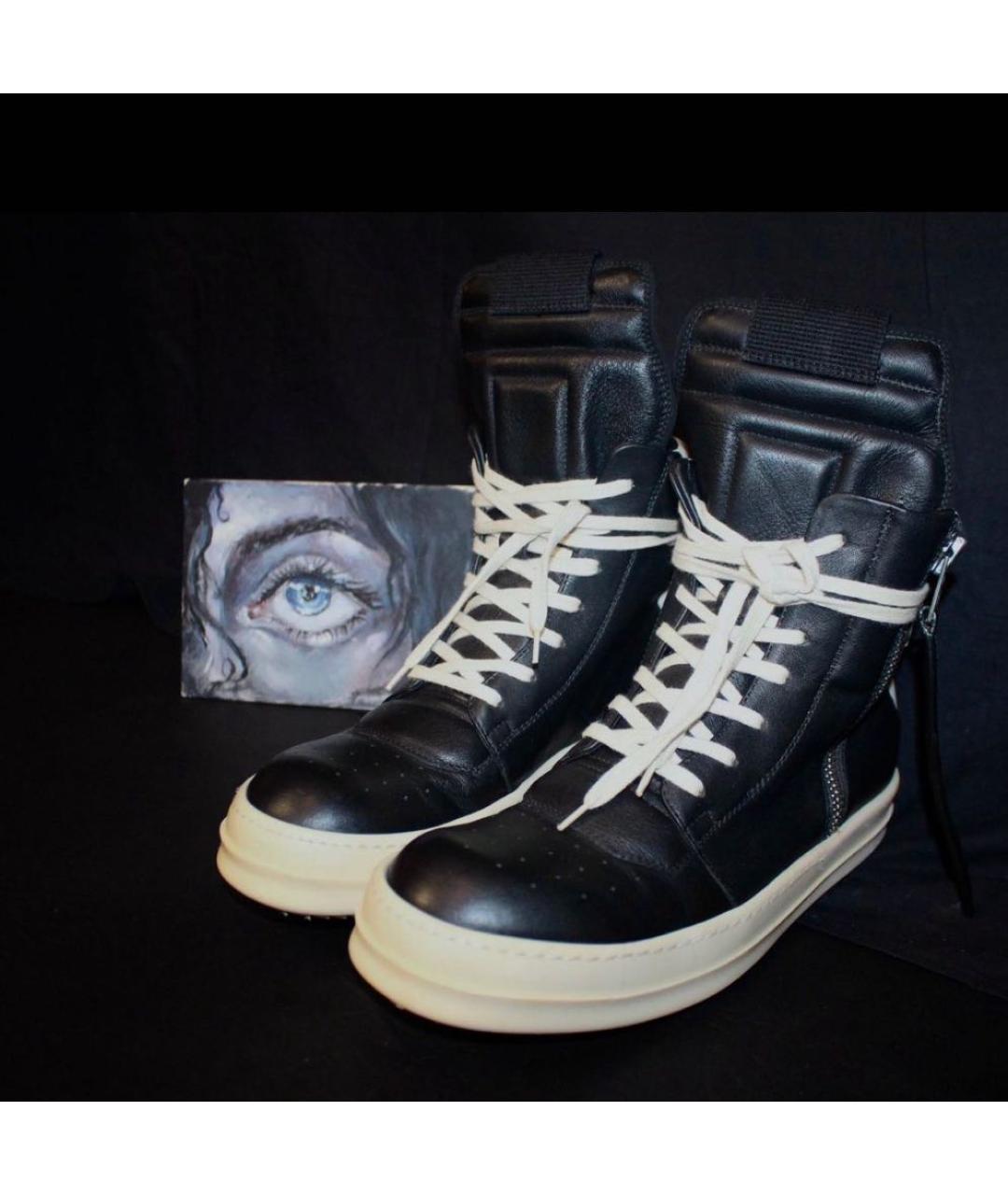 RICK OWENS Черные кожаные кеды, фото 2