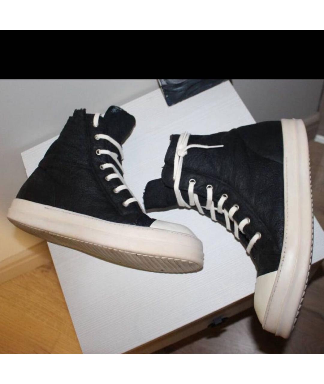 RICK OWENS Черные кожаные высокие кроссовки / кеды, фото 7