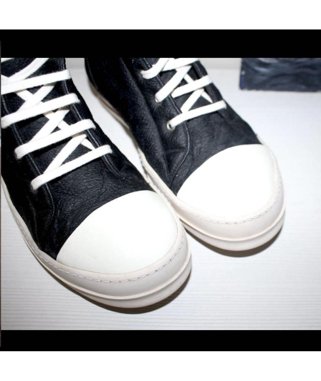 RICK OWENS Черные кожаные высокие кроссовки / кеды, фото 3