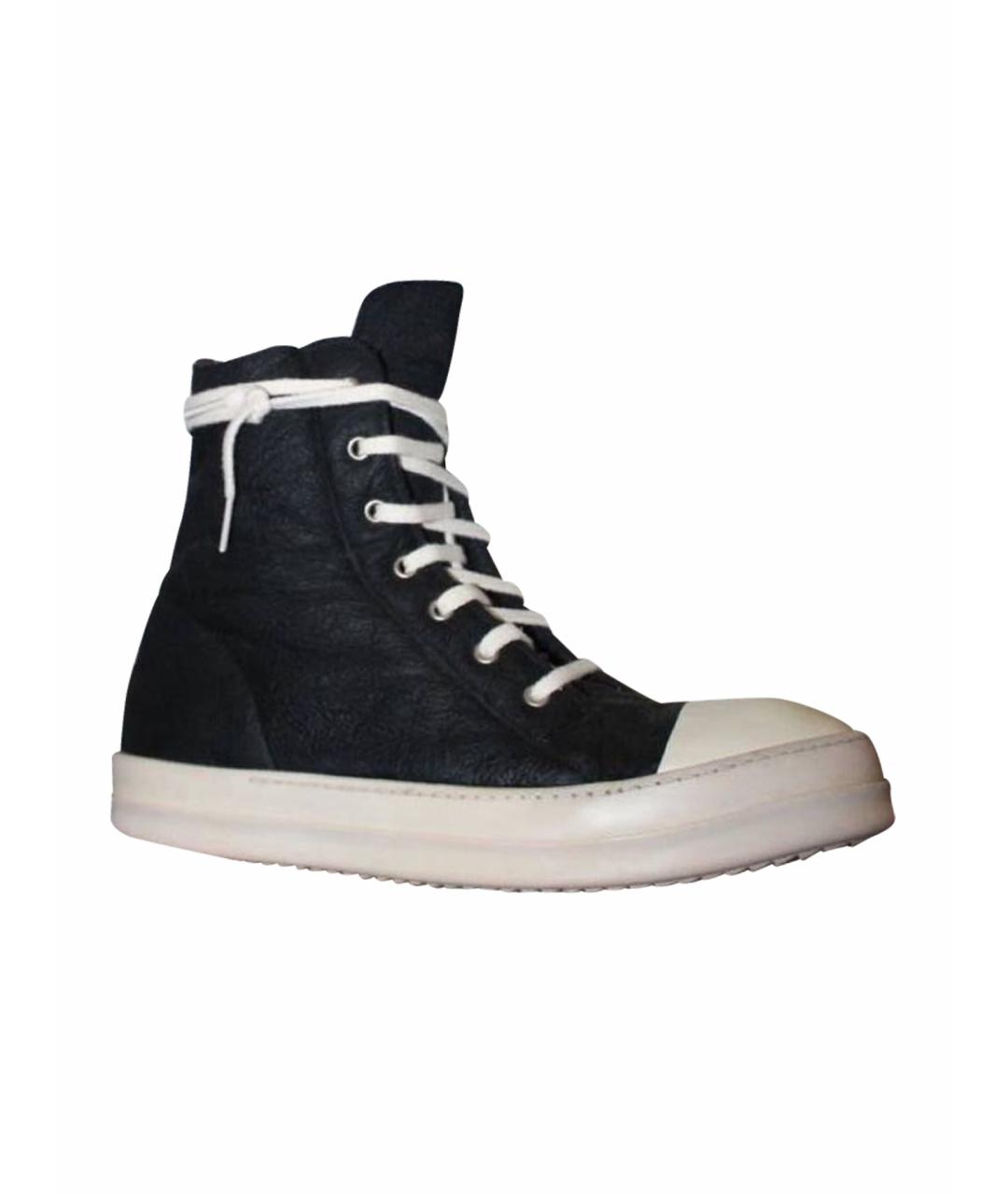 RICK OWENS Черные кожаные высокие кроссовки / кеды, фото 1