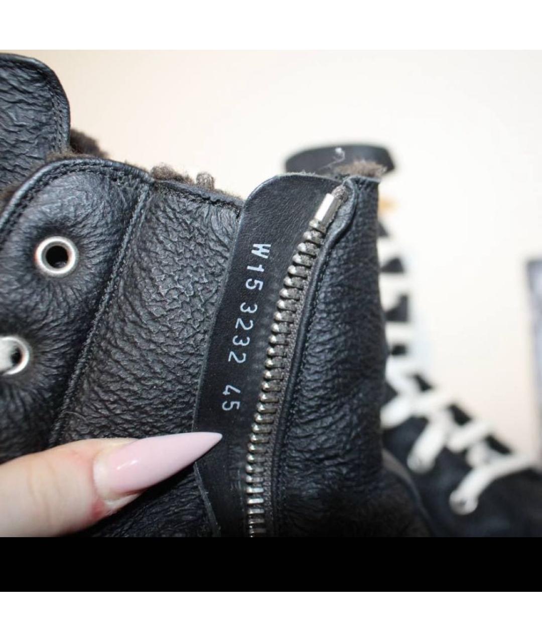 RICK OWENS Черные кожаные высокие кроссовки / кеды, фото 5