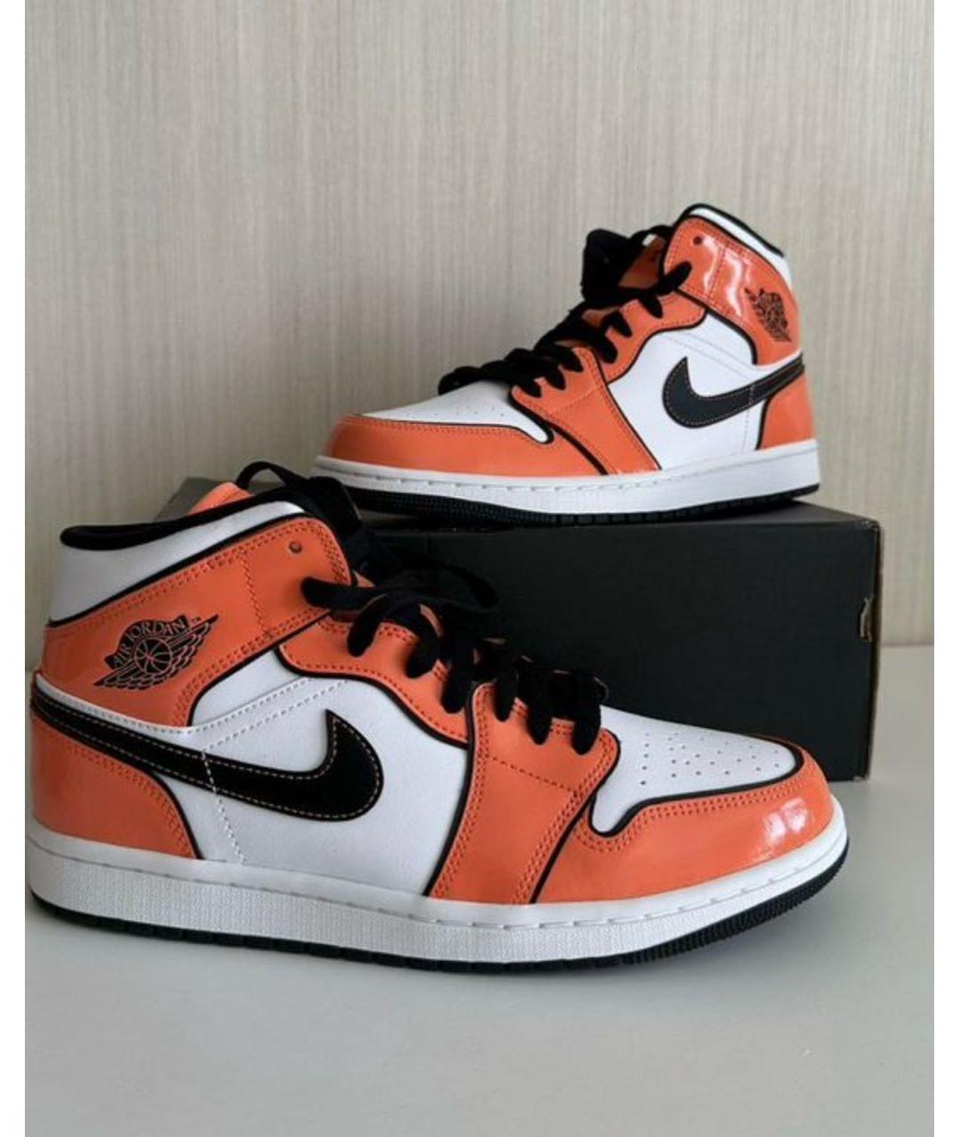 JORDAN Оранжевое кожаные высокие кроссовки / кеды, фото 4