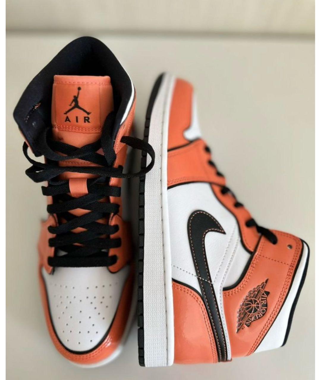 JORDAN Оранжевое кожаные высокие кроссовки / кеды, фото 5