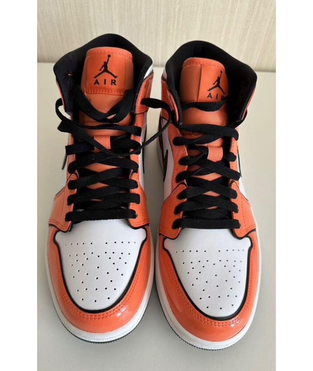 JORDAN Оранжевое кожаные высокие кроссовки / кеды, фото 3