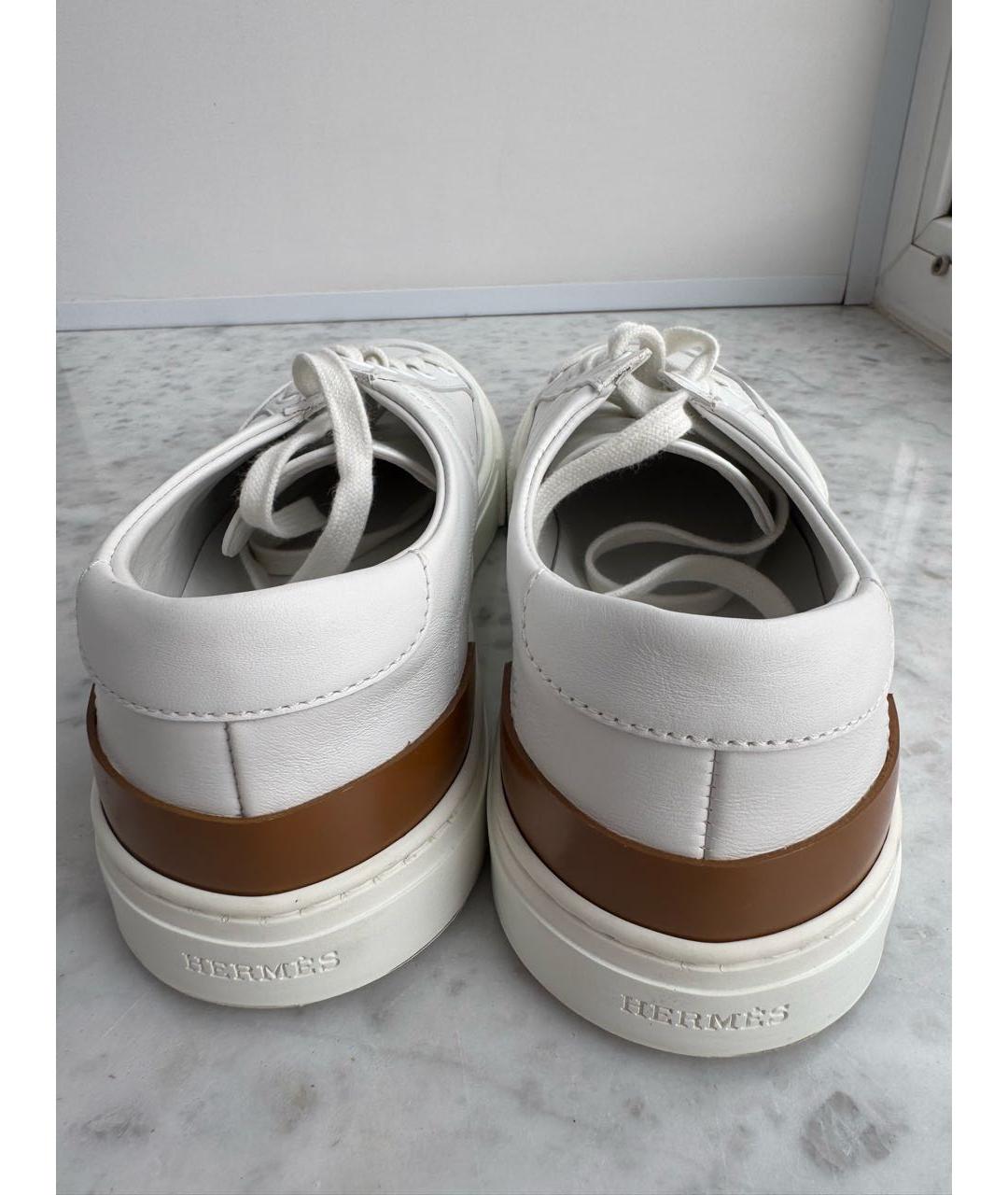 HERMES Белые кожаные кеды, фото 4