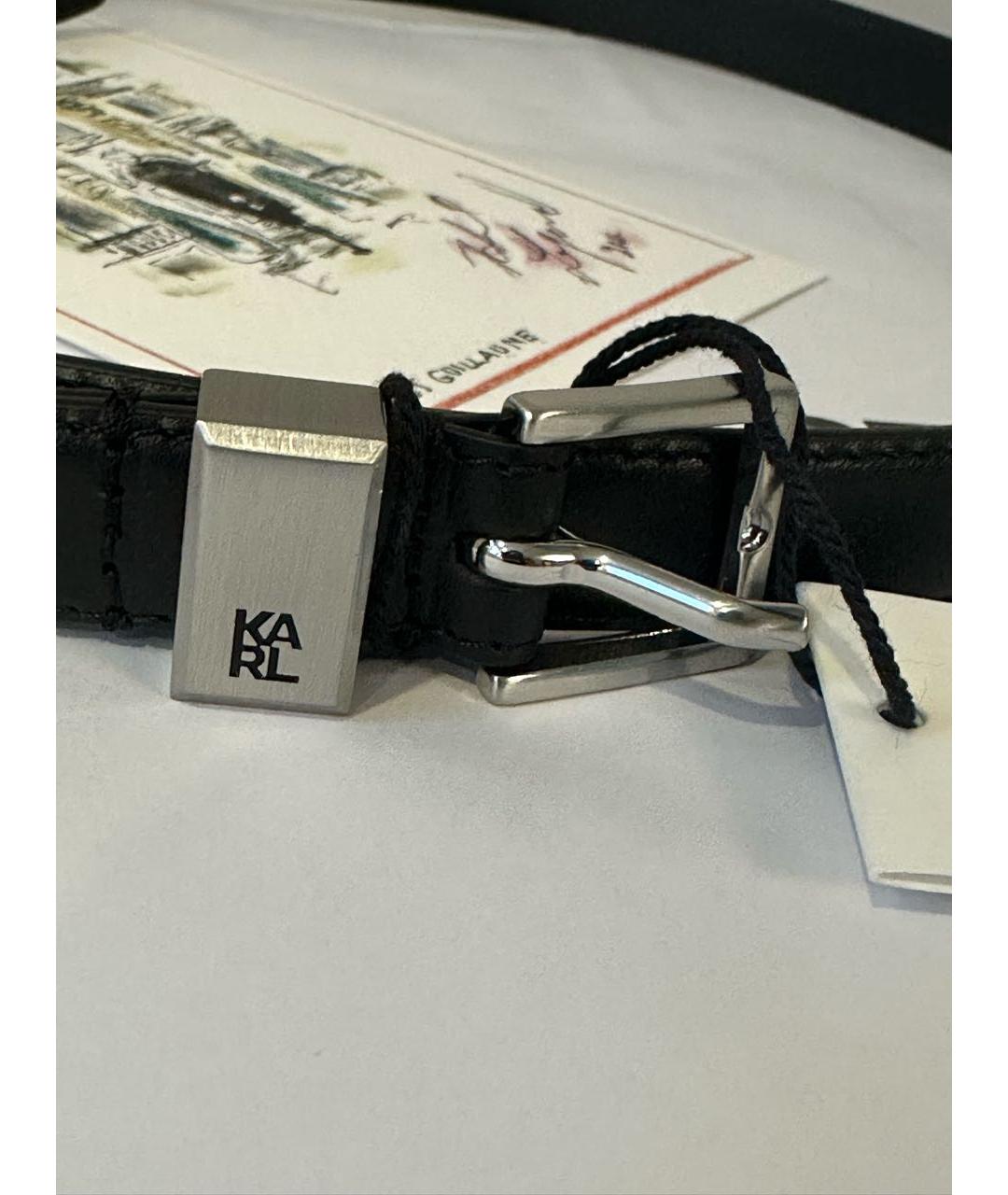 KARL LAGERFELD Черный кожаный ремень, фото 4