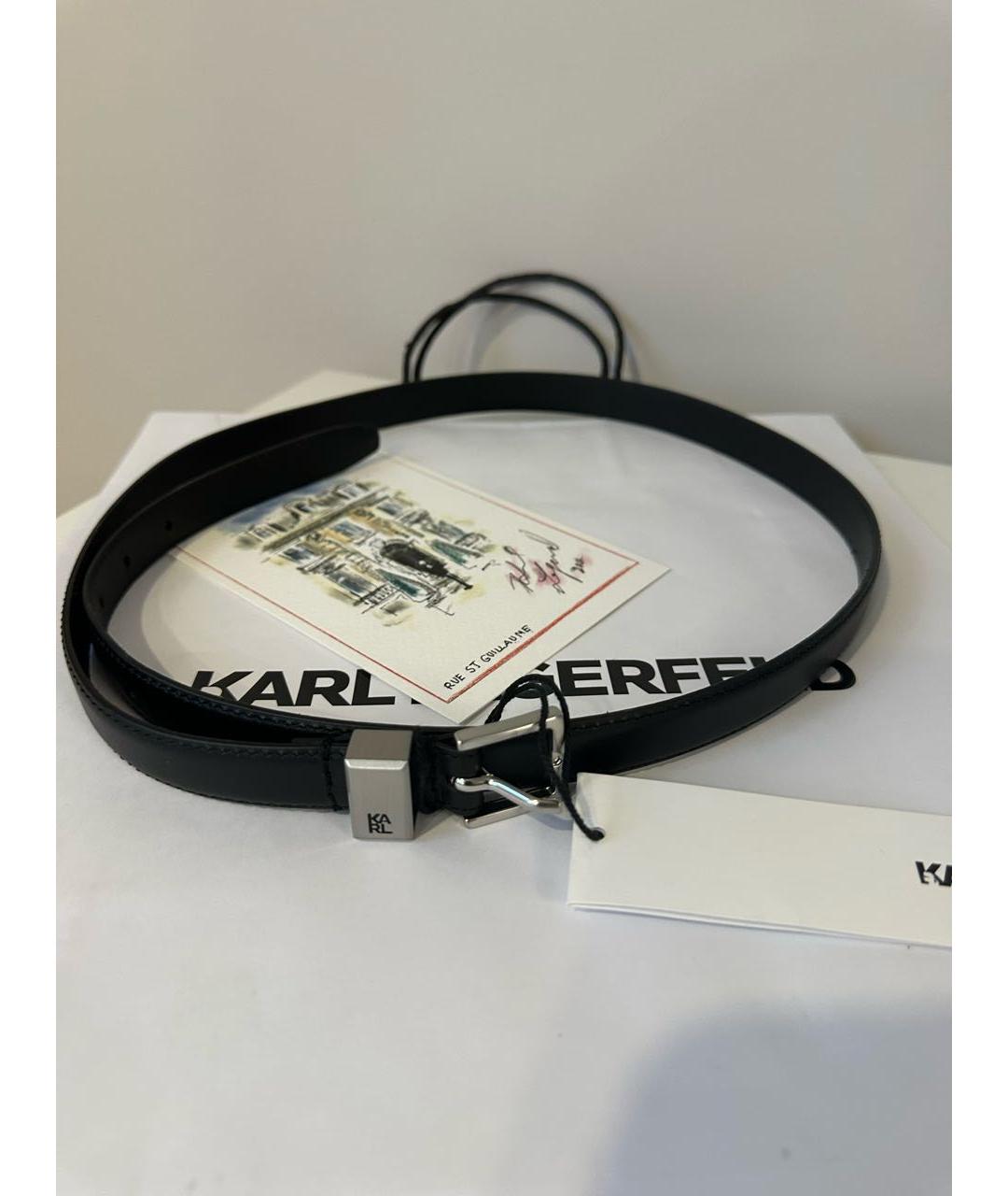 KARL LAGERFELD Черный кожаный ремень, фото 3