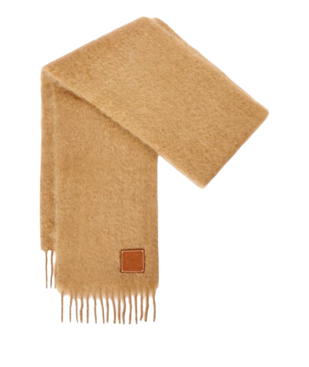 LOEWE Коричневый шерстяной шарф, фото 1