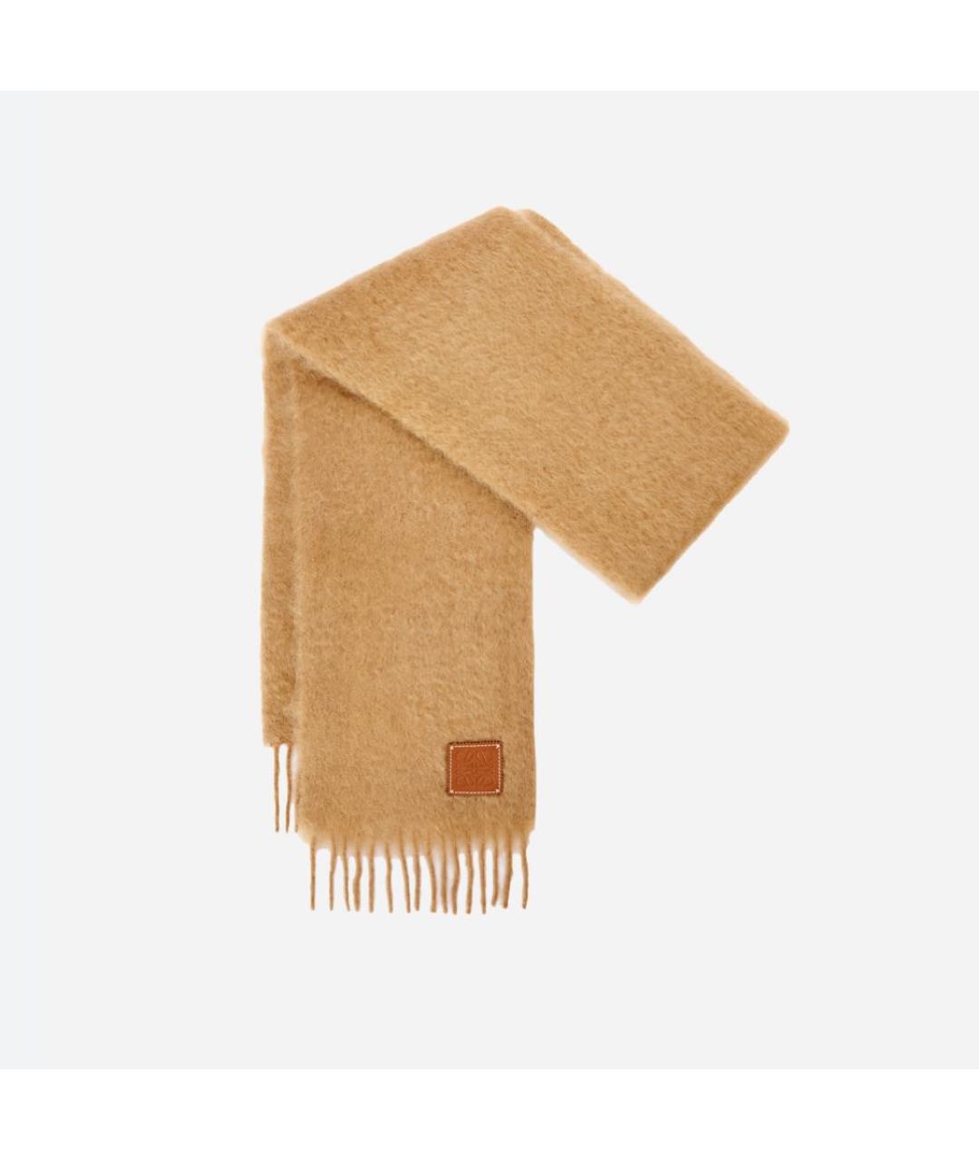 LOEWE Коричневый шерстяной шарф, фото 4