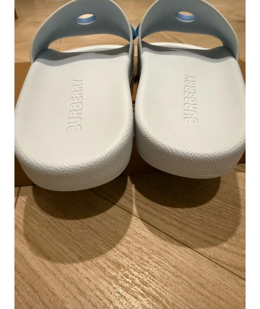 BURBERRY Голубые резиновые шлепанцы, фото 4