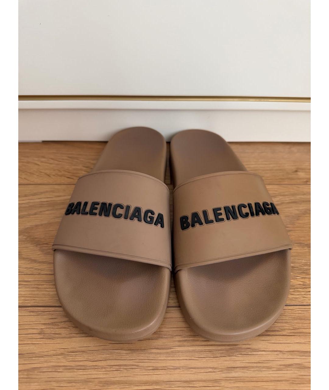 BALENCIAGA Бежевые резиновые шлепанцы, фото 2