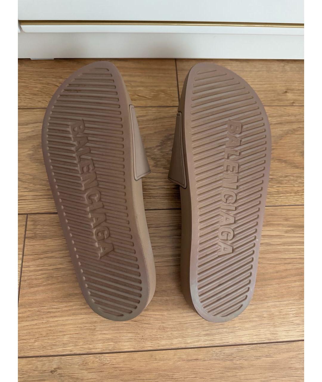 BALENCIAGA Бежевые резиновые шлепанцы, фото 5