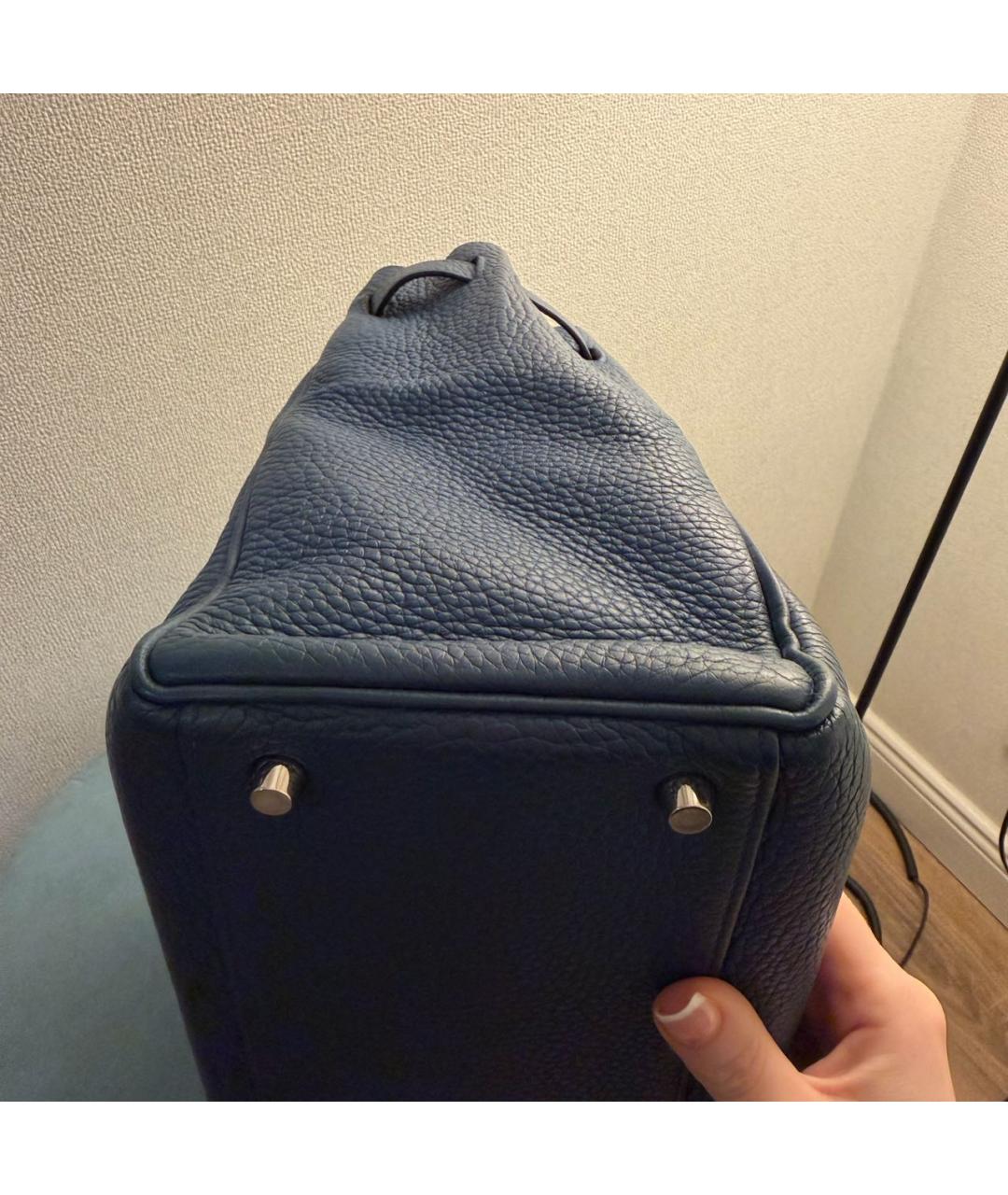 HERMES Синяя кожаная сумка с короткими ручками, фото 8