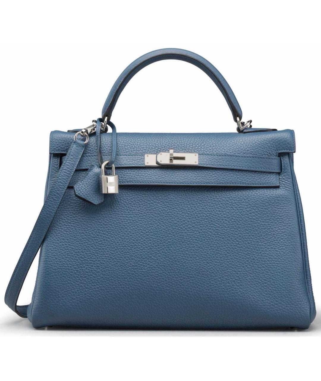 HERMES Синяя кожаная сумка с короткими ручками, фото 9