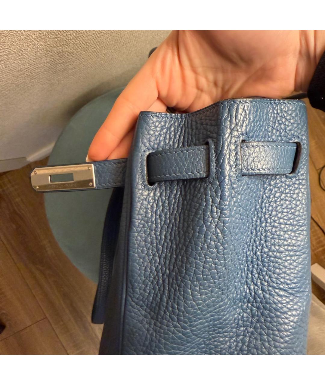 HERMES Синяя кожаная сумка с короткими ручками, фото 5