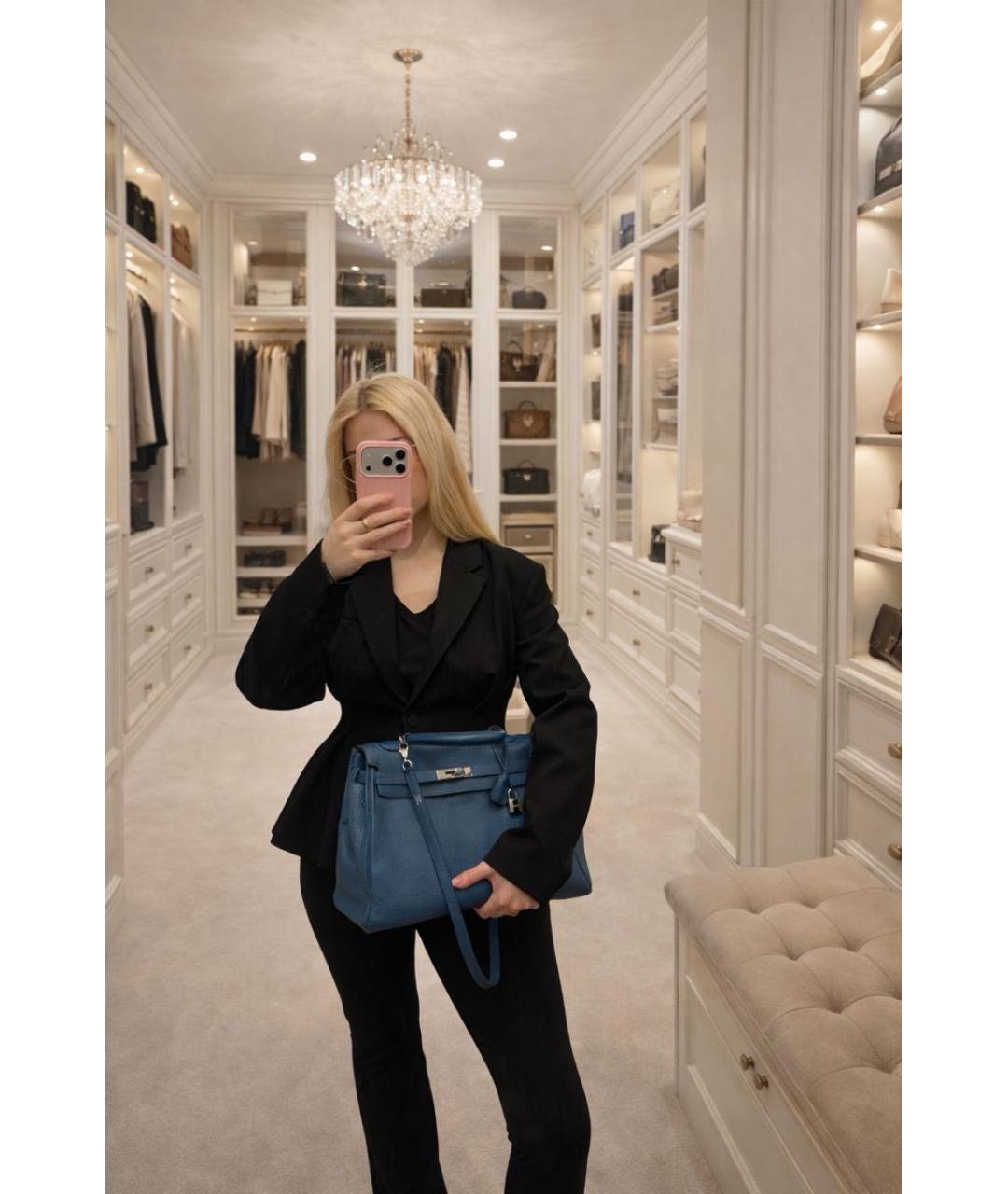 HERMES Синяя кожаная сумка с короткими ручками, фото 2