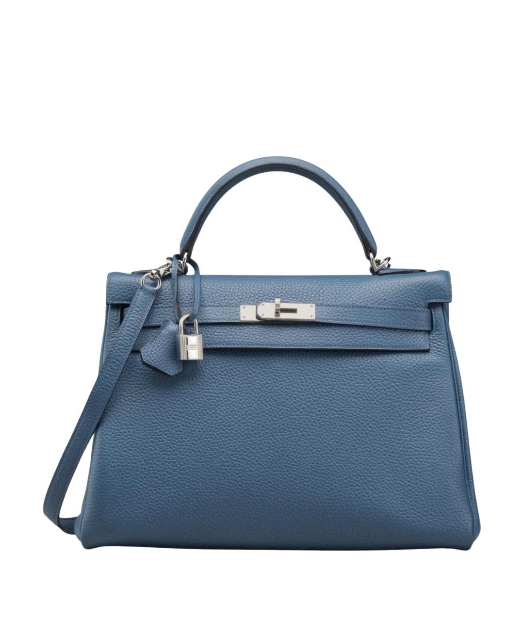 HERMES Синяя кожаная сумка с короткими ручками, фото 1